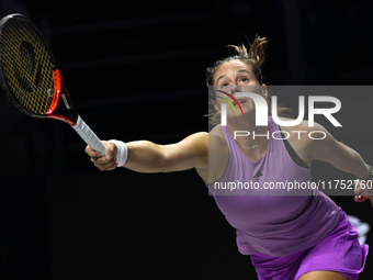 RIYADH, SAUDI ARABIA - NOVEMBER 07: Daria Kasatkina during her match against Iga Swiatek of Poland, on Day 6 of the 2024 WTA Finals, part of...