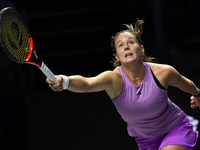 RIYADH, SAUDI ARABIA - NOVEMBER 07: Daria Kasatkina during her match against Iga Swiatek of Poland, on Day 6 of the 2024 WTA Finals, part of...