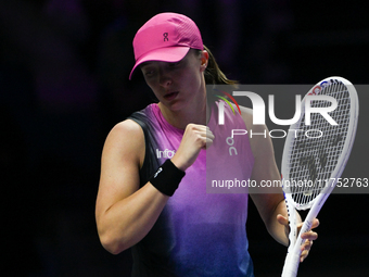 RIYADH, SAUDI ARABIA - NOVEMBER 07: Iga Swiatek of Poland during her match against Daria Kasatkina, on Day 6 of the 2024 WTA Finals, part of...