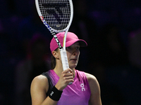 RIYADH, SAUDI ARABIA - NOVEMBER 07: Iga Swiatek of Poland during her match against Daria Kasatkina, on Day 6 of the 2024 WTA Finals, part of...