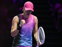 RIYADH, SAUDI ARABIA - NOVEMBER 07: Iga Swiatek of Poland during her match against Daria Kasatkina, on Day 6 of the 2024 WTA Finals, part of...