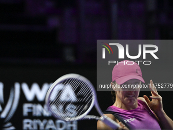 RIYADH, SAUDI ARABIA - NOVEMBER 07: Iga Swiatek of Poland during her match against Daria Kasatkina, on Day 6 of the 2024 WTA Finals, part of...