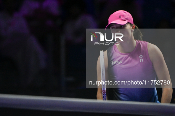 RIYADH, SAUDI ARABIA - NOVEMBER 07: Iga Swiatek of Poland during her match against Daria Kasatkina, on Day 6 of the 2024 WTA Finals, part of...