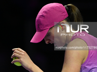 RIYADH, SAUDI ARABIA - NOVEMBER 07: Iga Swiatek of Poland during her match against Daria Kasatkina, on Day 6 of the 2024 WTA Finals, part of...