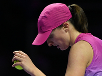 RIYADH, SAUDI ARABIA - NOVEMBER 07: Iga Swiatek of Poland during her match against Daria Kasatkina, on Day 6 of the 2024 WTA Finals, part of...