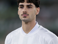 Johnny Cardoso of Real Betis poses with a t-shirt supporting the province of Valencia during the UEFA Conference League 2024/25 League Phase...