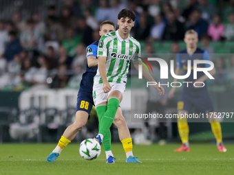 Johnny Cardoso of Real Betis passes the ball during the UEFA Conference League 2024/25 League Phase MD3 match between Real Betis and NK Celj...