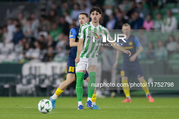 Johnny Cardoso of Real Betis passes the ball during the UEFA Conference League 2024/25 League Phase MD3 match between Real Betis and NK Celj...