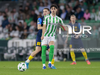 Johnny Cardoso of Real Betis passes the ball during the UEFA Conference League 2024/25 League Phase MD3 match between Real Betis and NK Celj...