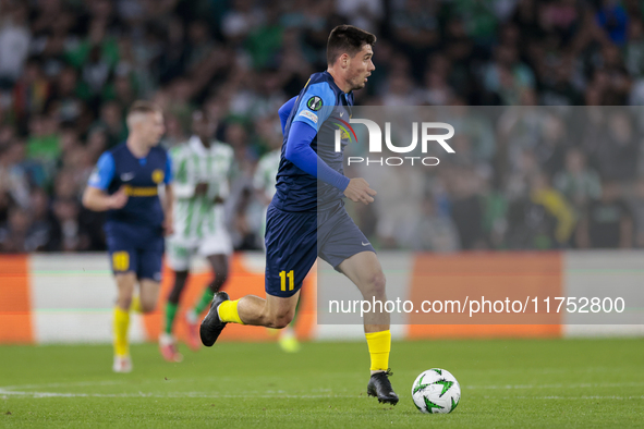 Svit Seslar of NK Celje runs with the ball during the UEFA Conference League 2024/25 League Phase MD3 match between Real Betis and NK Celje...