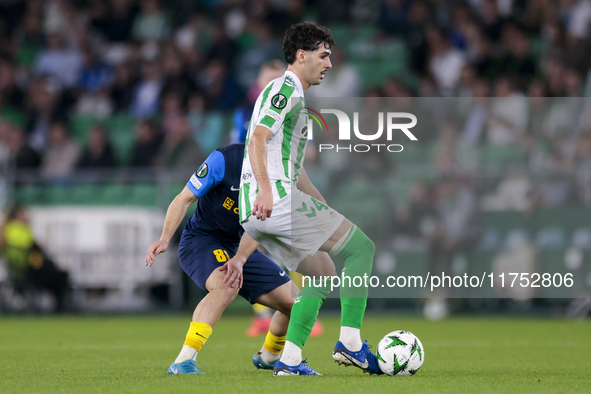 Johnny Cardoso of Real Betis controls the ball during the UEFA Conference League 2024/25 League Phase MD3 match between Real Betis and NK Ce...