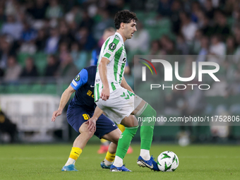 Johnny Cardoso of Real Betis controls the ball during the UEFA Conference League 2024/25 League Phase MD3 match between Real Betis and NK Ce...