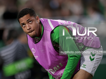 Vitor Roque of Real Betis participates in the UEFA Conference League 2024/25 League Phase MD3 match between Real Betis and NK Celje at Benit...