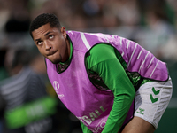 Vitor Roque of Real Betis participates in the UEFA Conference League 2024/25 League Phase MD3 match between Real Betis and NK Celje at Benit...