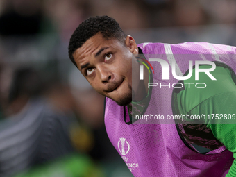 Vitor Roque of Real Betis participates in the UEFA Conference League 2024/25 League Phase MD3 match between Real Betis and NK Celje at Benit...