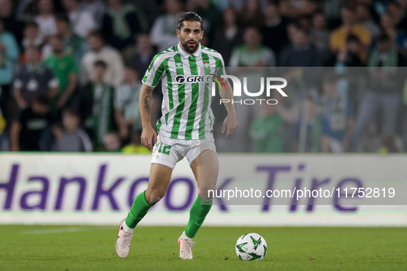 In Seville, Spain, on November 7, 2024, Ricardo Rodriguez of Real Betis controls the ball during the UEFA Conference League 2024/25 League P...