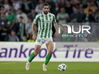 In Seville, Spain, on November 7, 2024, Ricardo Rodriguez of Real Betis controls the ball during the UEFA Conference League 2024/25 League P...