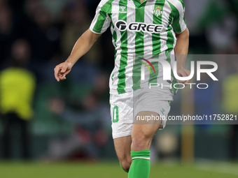 Ez Abde of Real Betis runs with the ball during the UEFA Conference League 2024/25 League Phase MD3 match between Real Betis and NK Celje at...