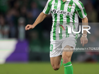 Ez Abde of Real Betis runs with the ball during the UEFA Conference League 2024/25 League Phase MD3 match between Real Betis and NK Celje at...