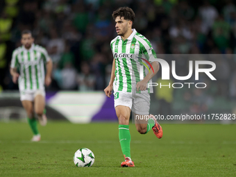 Ez Abde of Real Betis runs with the ball during the UEFA Conference League 2024/25 League Phase MD3 match between Real Betis and NK Celje at...