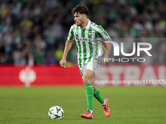 Ez Abde of Real Betis runs with the ball during the UEFA Conference League 2024/25 League Phase MD3 match between Real Betis and NK Celje at...