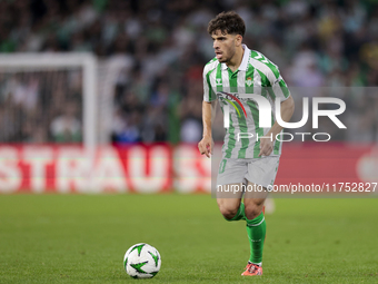 Ez Abde of Real Betis runs with the ball during the UEFA Conference League 2024/25 League Phase MD3 match between Real Betis and NK Celje at...