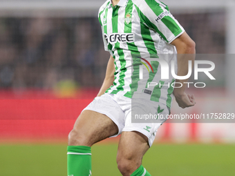 Ez Abde of Real Betis passes the ball during the UEFA Conference League 2024/25 League Phase MD3 match between Real Betis and NK Celje at Be...