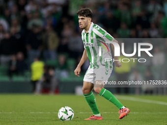 Ez Abde of Real Betis runs with the ball during the UEFA Conference League 2024/25 League Phase MD3 match between Real Betis and NK Celje at...