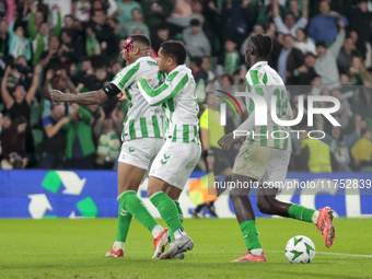 Natan Bernardo de Souza of Real Betis celebrates scoring his team's first goal with his teammates during the UEFA Conference League 2024/25...