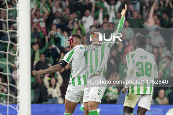 Natan Bernardo de Souza of Real Betis celebrates scoring his team's first goal with his teammates during the UEFA Conference League 2024/25...