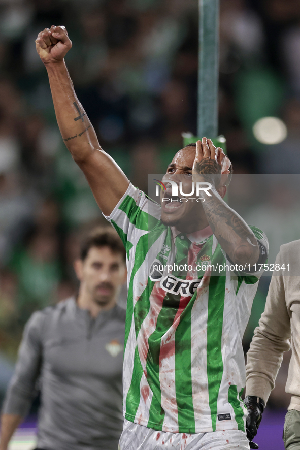 Natan Bernardo de Souza of Real Betis celebrates scoring his team's first goal with his teammates during the UEFA Conference League 2024/25...