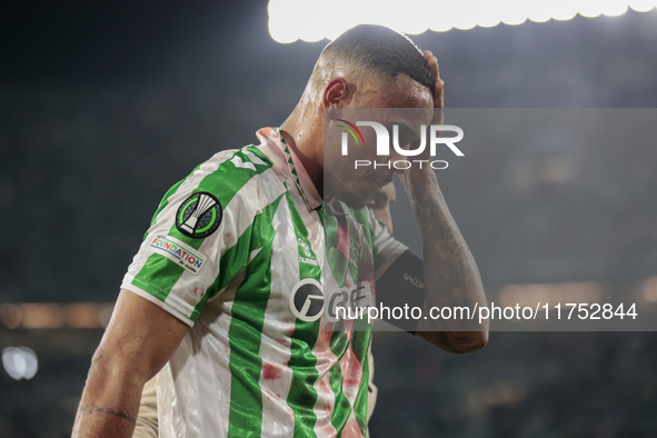 Natan Bernardo de Souza of Real Betis lies injured on the field during the UEFA Conference League 2024/25 League Phase MD3 match between Rea...