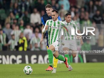 Juanmi of Real Betis runs with the ball during the UEFA Conference League 2024/25 League Phase MD3 match between Real Betis and NK Celje at...