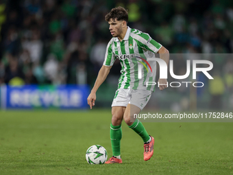 Ez Abde of Real Betis runs with the ball during the UEFA Conference League 2024/25 League Phase MD3 match between Real Betis and NK Celje at...