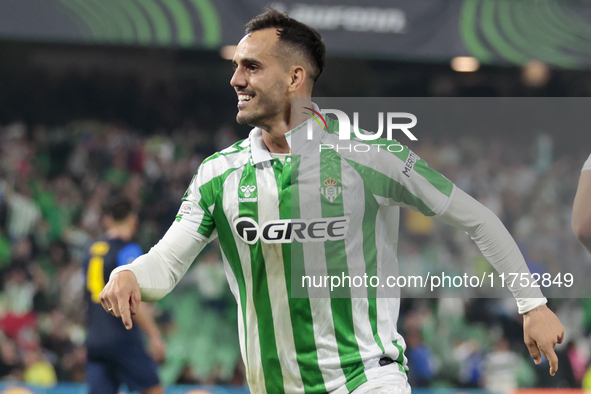 Juanmi of Real Betis celebrates a goal during the UEFA Conference League 2024/25 League Phase MD3 match between Real Betis and NK Celje at B...