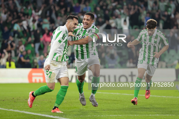 Juanmi of Real Betis celebrates a goal during the UEFA Conference League 2024/25 League Phase MD3 match between Real Betis and NK Celje at B...