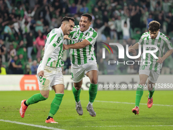 Juanmi of Real Betis celebrates a goal during the UEFA Conference League 2024/25 League Phase MD3 match between Real Betis and NK Celje at B...