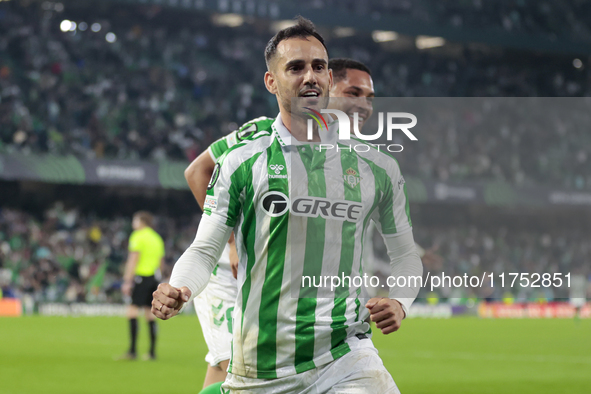 Juanmi of Real Betis celebrates a goal during the UEFA Conference League 2024/25 League Phase MD3 match between Real Betis and NK Celje at B...