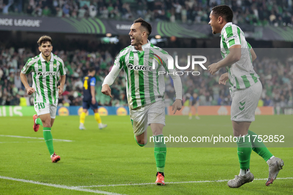 Juanmi of Real Betis celebrates a goal during the UEFA Conference League 2024/25 League Phase MD3 match between Real Betis and NK Celje at B...