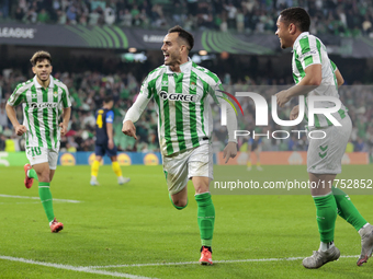 Juanmi of Real Betis celebrates a goal during the UEFA Conference League 2024/25 League Phase MD3 match between Real Betis and NK Celje at B...