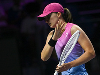 RIYADH, SAUDI ARABIA - NOVEMBER 07: Iga Swiatek of Poland during her match against Daria Kasatkina, on Day 6 of the 2024 WTA Finals, part of...