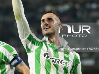 Juanmi of Real Betis celebrates a goal during the UEFA Conference League 2024/25 League Phase MD3 match between Real Betis and NK Celje at B...