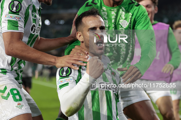 Juanmi of Real Betis celebrates a goal during the UEFA Conference League 2024/25 League Phase MD3 match between Real Betis and NK Celje at B...