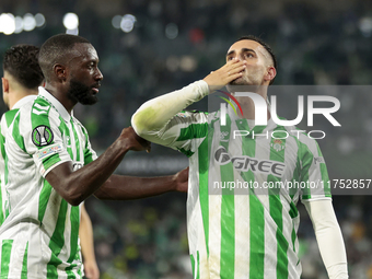 Juanmi of Real Betis celebrates a goal during the UEFA Conference League 2024/25 League Phase MD3 match between Real Betis and NK Celje at B...