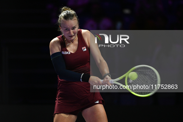 RIYADH, SAUDI ARABIA - NOVEMBER 07: Barbora Krejcikova of Czech Republic during her match against Coco Gauff of USA, on Day 6 of the 2024 WT...