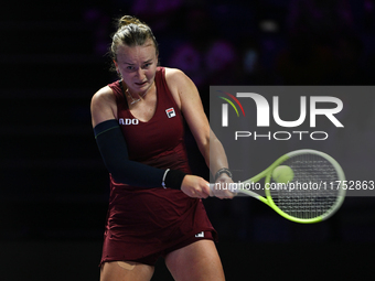 RIYADH, SAUDI ARABIA - NOVEMBER 07: Barbora Krejcikova of Czech Republic during her match against Coco Gauff of USA, on Day 6 of the 2024 WT...