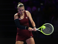 RIYADH, SAUDI ARABIA - NOVEMBER 07: Barbora Krejcikova of Czech Republic during her match against Coco Gauff of USA, on Day 6 of the 2024 WT...