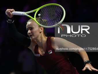 RIYADH, SAUDI ARABIA - NOVEMBER 07: Barbora Krejcikova of Czech Republic during her match against Coco Gauff of USA, on Day 6 of the 2024 WT...