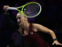 RIYADH, SAUDI ARABIA - NOVEMBER 07: Barbora Krejcikova of Czech Republic during her match against Coco Gauff of USA, on Day 6 of the 2024 WT...