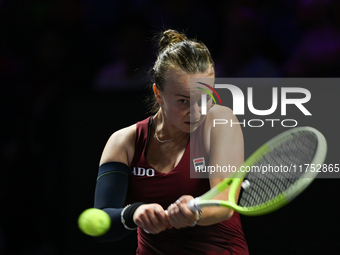 RIYADH, SAUDI ARABIA - NOVEMBER 07: Barbora Krejcikova of Czech Republic during her match against Coco Gauff of USA, on Day 6 of the 2024 WT...